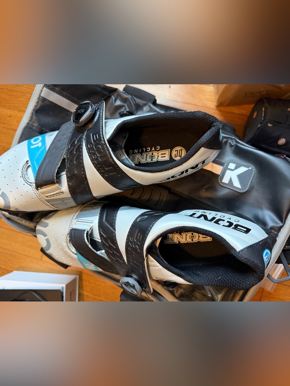 Bont Cycling Triathlon Shoes in Black, White and Blue with BOA Closure